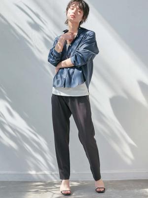 マタニティ パンツ|P・パンツ　強撚スムースセンタープレステーパード|チャコール