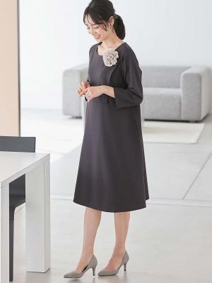 マタニティ ワンピース|【選んでオトクな割引キャンペーン対象】強撚スムースワンピース マタニティ・産後授乳服【出産後も長く使える】|チャコール