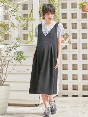 強撚スムースジャンパースカート　マタニティ・授乳服【出産後も長く使える】10366