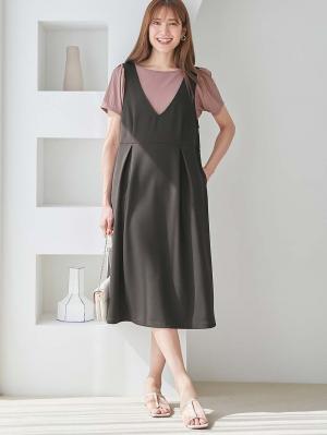 マタニティ ワンピース|強撚スムースジャンパースカート　マタニティ・授乳服【出産後も長く使える】|チャコール