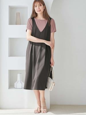 マタニティ ワンピース|強撚スムースジャンパースカート　マタニティ・授乳服【出産後も長く使える】|チャコール