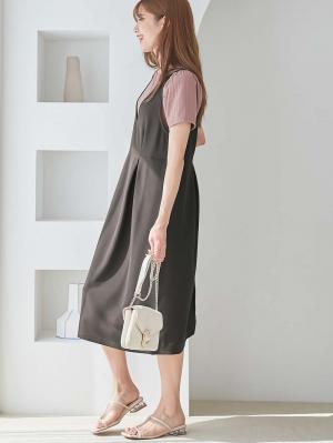 マタニティ ワンピース|強撚スムースジャンパースカート　マタニティ・授乳服【出産後も長く使える】|チャコール