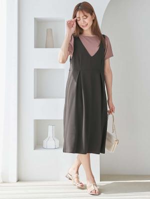 マタニティ ワンピース|強撚スムースジャンパースカート　マタニティ・授乳服【出産後も長く使える】|チャコール