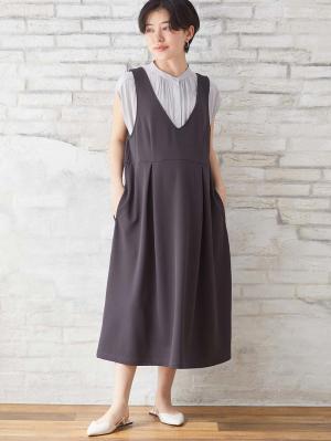マタニティ ワンピース|強撚スムースジャンパースカート　マタニティ・授乳服【出産後も長く使える】|チャコール