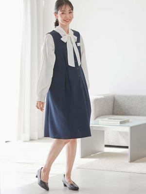 マタニティ ワンピース|【着丈が選べる】強撚スムースベストワンピース　マタニティ【出産後も長く使える】|ネイビー（レギュラー丈）