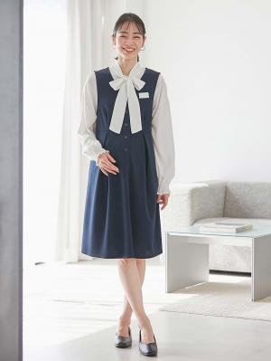 マタニティ ワンピース|【着丈が選べる】強撚スムースベストワンピース　マタニティ【出産後も長く使える】|ネイビー（レギュラー丈）
