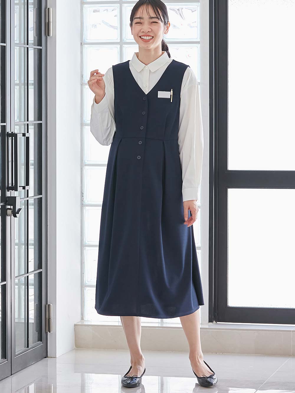 マタニティ ワンピース|【着丈が選べる】強撚スムースベストワンピース　マタニティ【出産後も長く使える】|ネイビー（レギュラー丈）