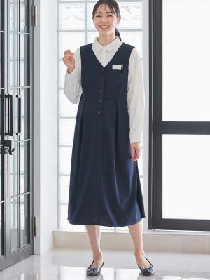 マタニティ ワンピース|【着丈が選べる】強撚スムースベストワンピース　マタニティ【出産後も長く使える】|ネイビー（レギュラー丈）