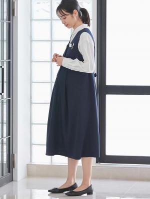 マタニティ ワンピース|【着丈が選べる】強撚スムースベストワンピース　マタニティ【出産後も長く使える】|ネイビー（ロング丈）