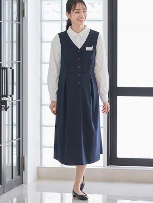 マタニティ ワンピース|【着丈が選べる】強撚スムースベストワンピース　マタニティ【出産後も長く使える】|ネイビー（ロング丈）