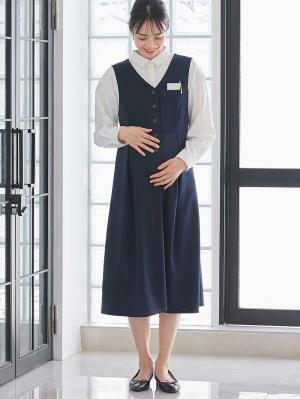 マタニティ ワンピース|【着丈が選べる】強撚スムースベストワンピース　マタニティ【出産後も長く使える】|ネイビー（ロング丈）