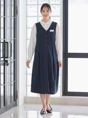 マタニティ ワンピース|【着丈が選べる】強撚スムースベストワンピース　マタニティ【出産後も長く使える】|ネイビー（ロング丈）