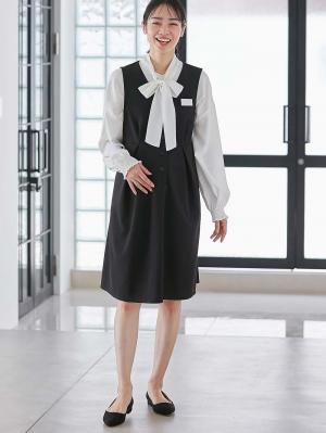 マタニティ ワンピース|【着丈が選べる】強撚スムースベストワンピース　マタニティ【出産後も長く使える】|ブラック（レギュラー丈）