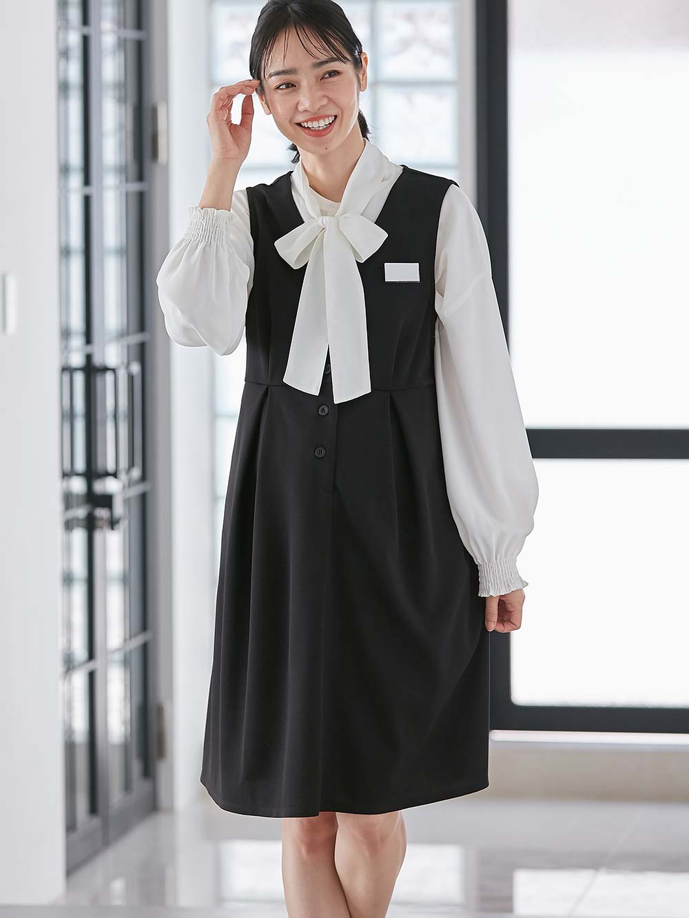 マタニティ ワンピース|【着丈が選べる】強撚スムースベストワンピース　マタニティ【出産後も長く使える】|ブラック（レギュラー丈）