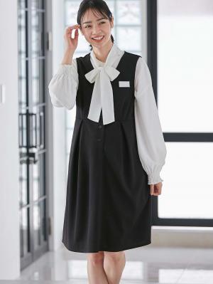 マタニティ ワンピース|【着丈が選べる】強撚スムースベストワンピース　マタニティ【出産後も長く使える】|ブラック（レギュラー丈）
