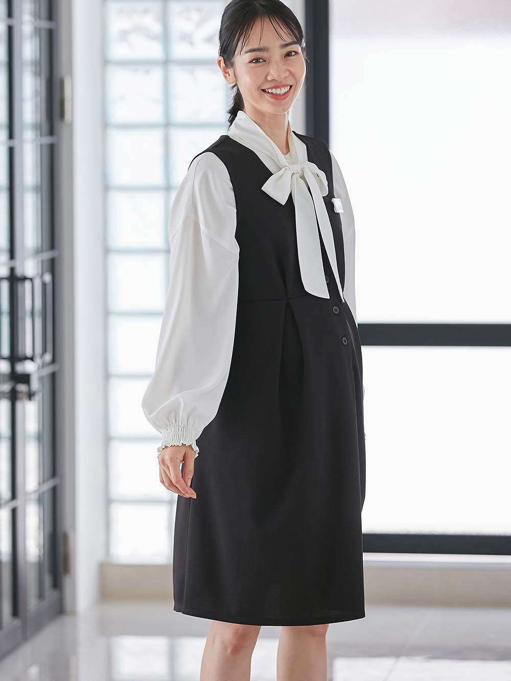 マタニティ ワンピース|【着丈が選べる】強撚スムースベストワンピース　マタニティ【出産後も長く使える】|ブラック（レギュラー丈）