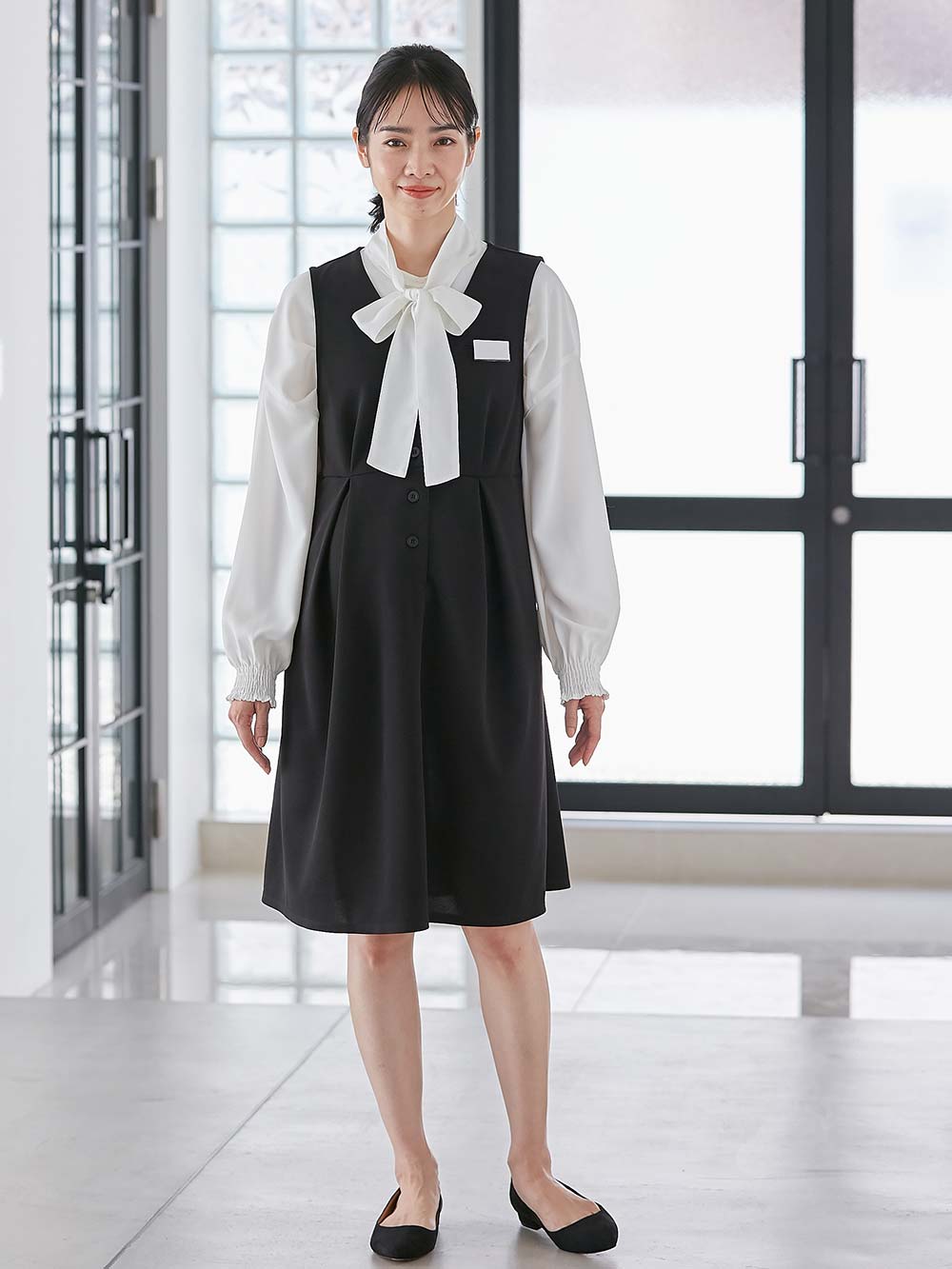 マタニティ ワンピース|【着丈が選べる】強撚スムースベストワンピース　マタニティ【出産後も長く使える】|ブラック（レギュラー丈）