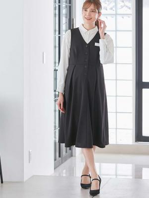 マタニティ ワンピース|【着丈が選べる】強撚スムースベストワンピース　マタニティ【出産後も長く使える】|ブラック（ロング丈）