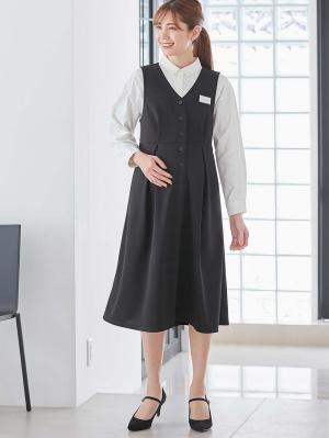 マタニティ ワンピース|【着丈が選べる】強撚スムースベストワンピース　マタニティ【出産後も長く使える】|ブラック（ロング丈）