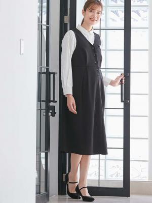 マタニティ ワンピース|【着丈が選べる】強撚スムースベストワンピース　マタニティ【出産後も長く使える】|ブラック（ロング丈）