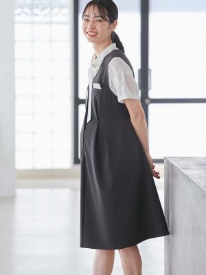 マタニティ ワンピース|【着丈が選べる】強撚スムースベストワンピース　マタニティ【出産後も長く使える】|チャコール（レギュラー丈）