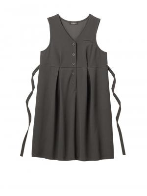 マタニティ ワンピース|【着丈が選べる】強撚スムースベストワンピース　マタニティ【出産後も長く使える】|チャコール（レギュラー丈）