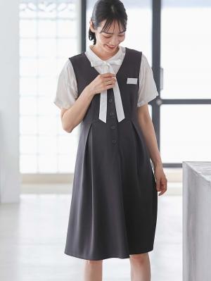 マタニティ ワンピース|【着丈が選べる】強撚スムースベストワンピース　マタニティ【出産後も長く使える】|チャコール（レギュラー丈）