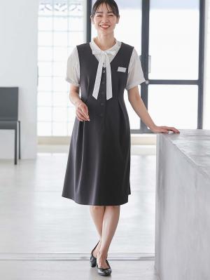 マタニティ ワンピース|【着丈が選べる】強撚スムースベストワンピース　マタニティ【出産後も長く使える】|チャコール（レギュラー丈）