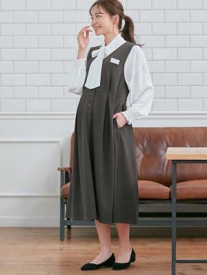 マタニティ ワンピース|【着丈が選べる】強撚スムースベストワンピース　マタニティ【出産後も長く使える】|チャコール（ロング丈）
