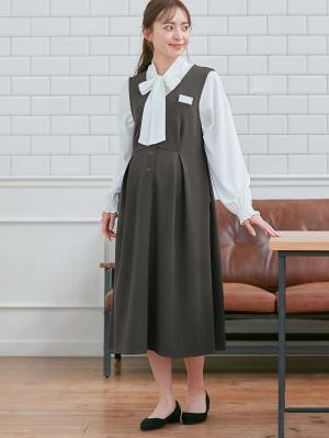 マタニティ ワンピース|【着丈が選べる】強撚スムースベストワンピース　マタニティ【出産後も長く使える】|チャコール（ロング丈）
