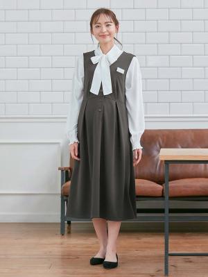 マタニティ ワンピース|【着丈が選べる】強撚スムースベストワンピース　マタニティ【出産後も長く使える】|チャコール（ロング丈）