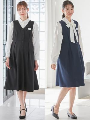 マタニティ ワンピース|【着丈が選べる】強撚スムースベストワンピース　マタニティ【出産後も長く使える】|ネイビー（レギュラー丈）