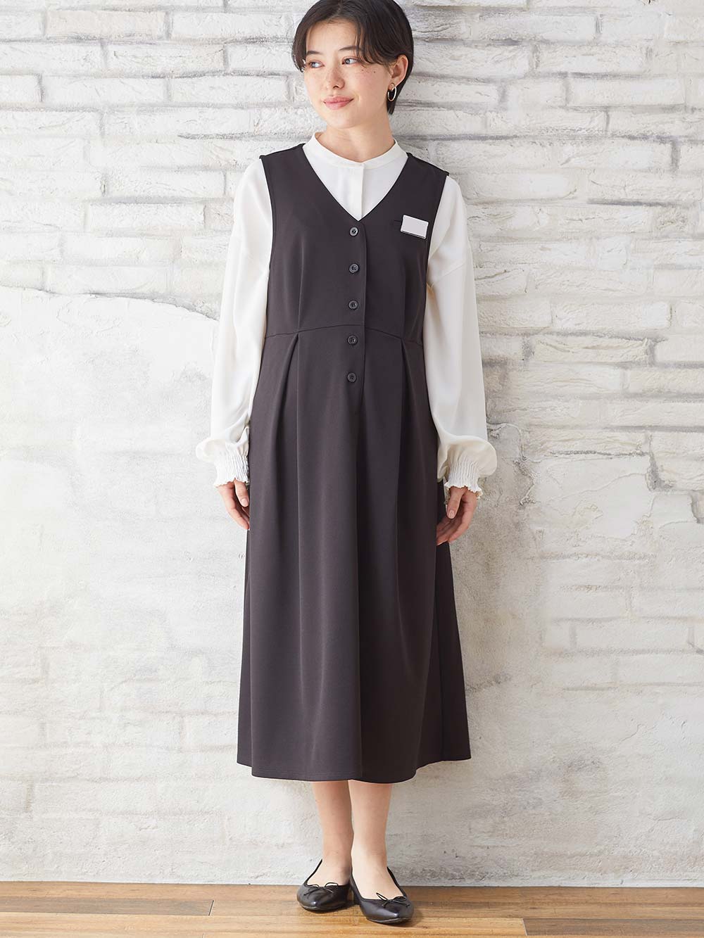 マタニティ ワンピース|【着丈が選べる】強撚スムースベストワンピース　マタニティ【出産後も長く使える】