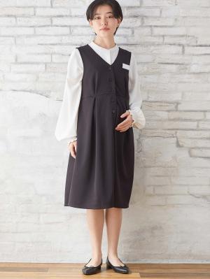 マタニティ ワンピース|【着丈が選べる】強撚スムースベストワンピース　マタニティ【出産後も長く使える】