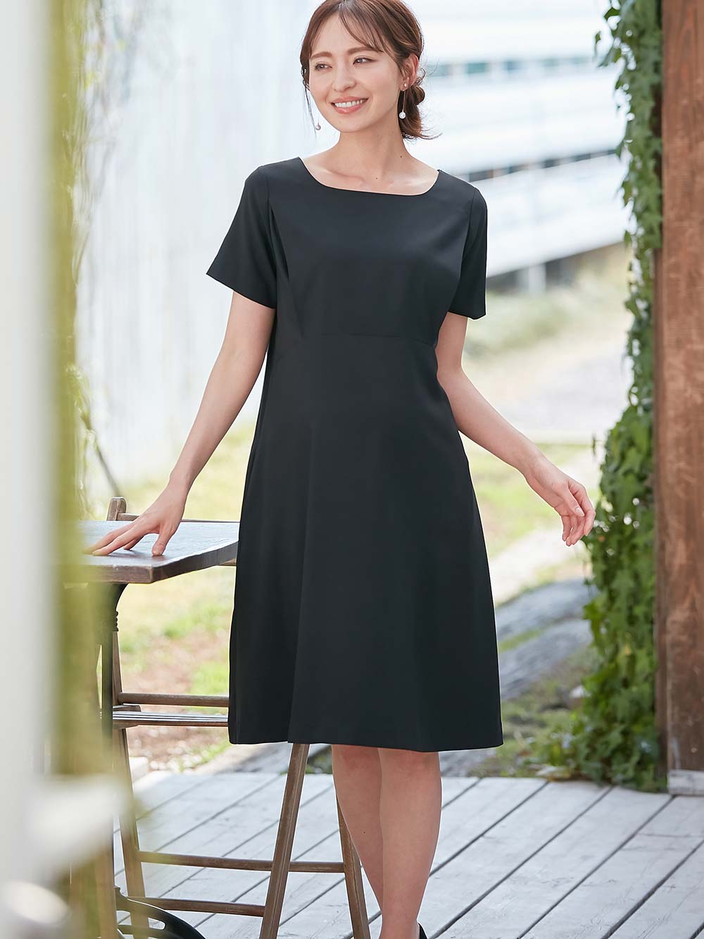 マタニティ ワンピース|自宅で洗える半袖ワンピース　マタニティ・授乳服【出産後も長く使える】|ブラック