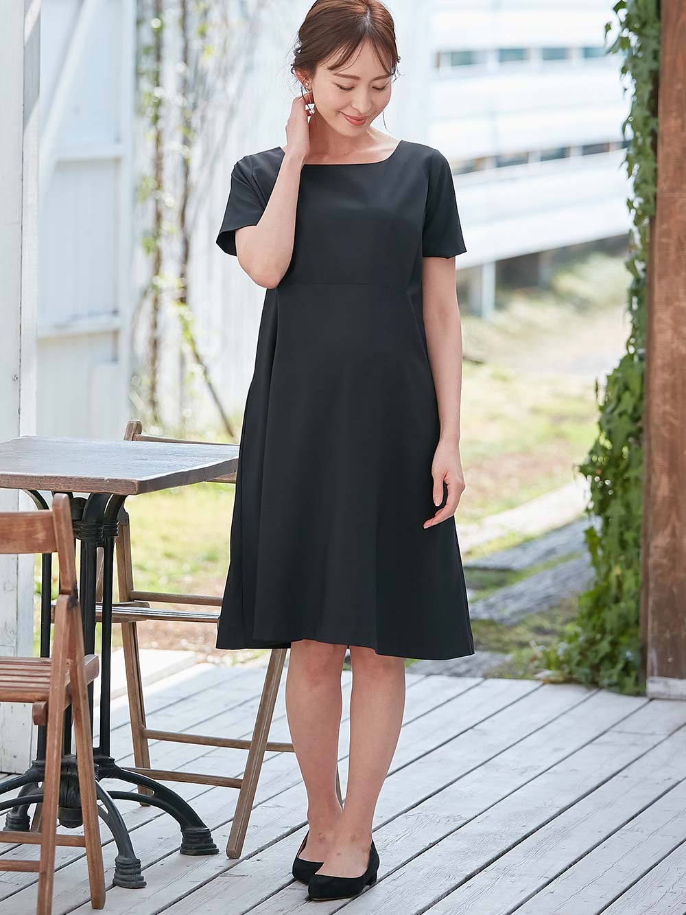 マタニティ ワンピース|自宅で洗える半袖ワンピース　マタニティ・授乳服【出産後も長く使える】|ブラック