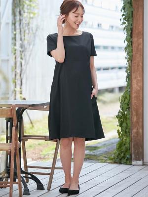 マタニティ ワンピース|自宅で洗える半袖ワンピース　マタニティ・授乳服【出産後も長く使える】|ブラック