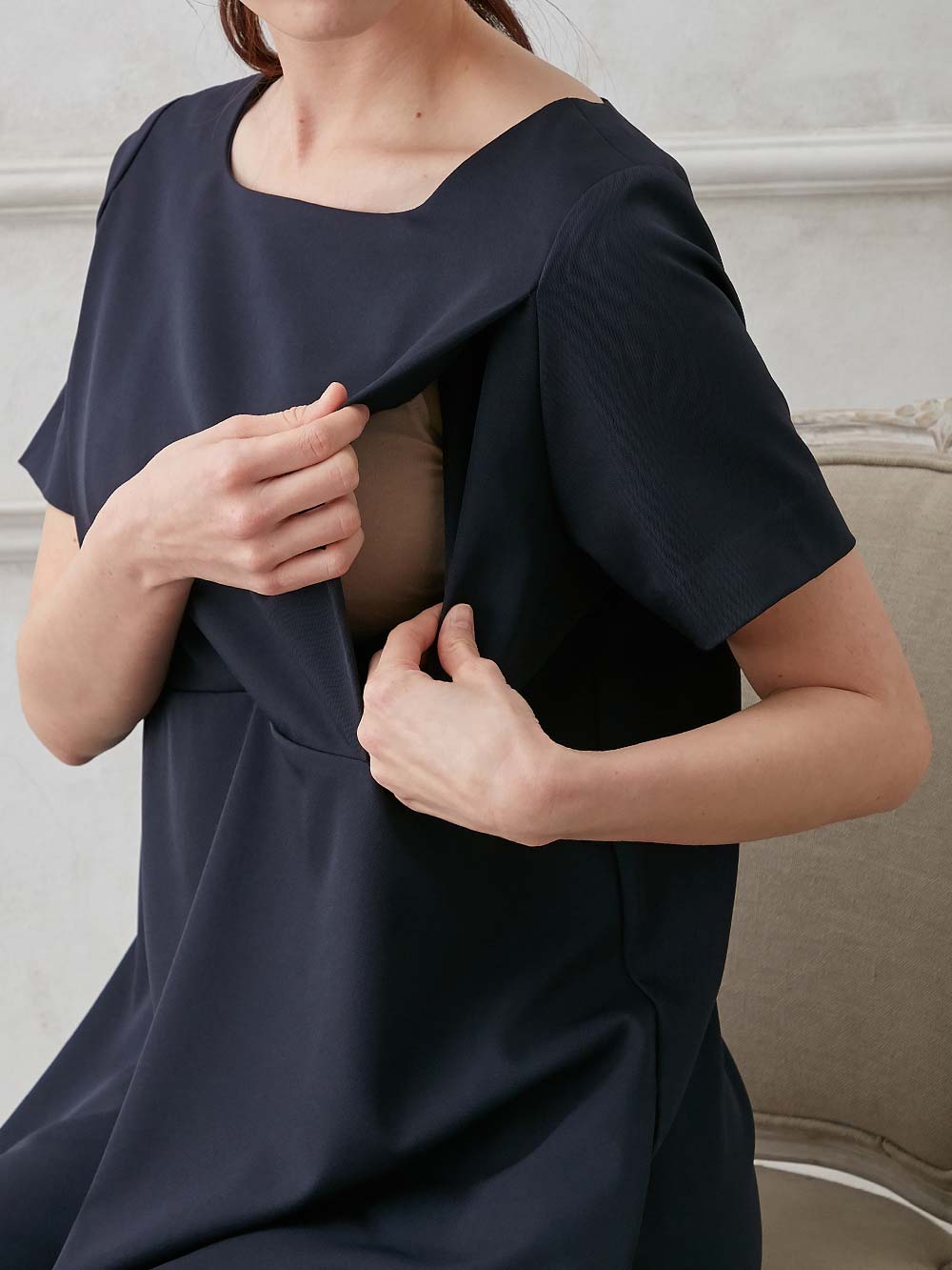 マタニティ ワンピース|自宅で洗える半袖ワンピース　マタニティ・授乳服【出産後も長く使える】