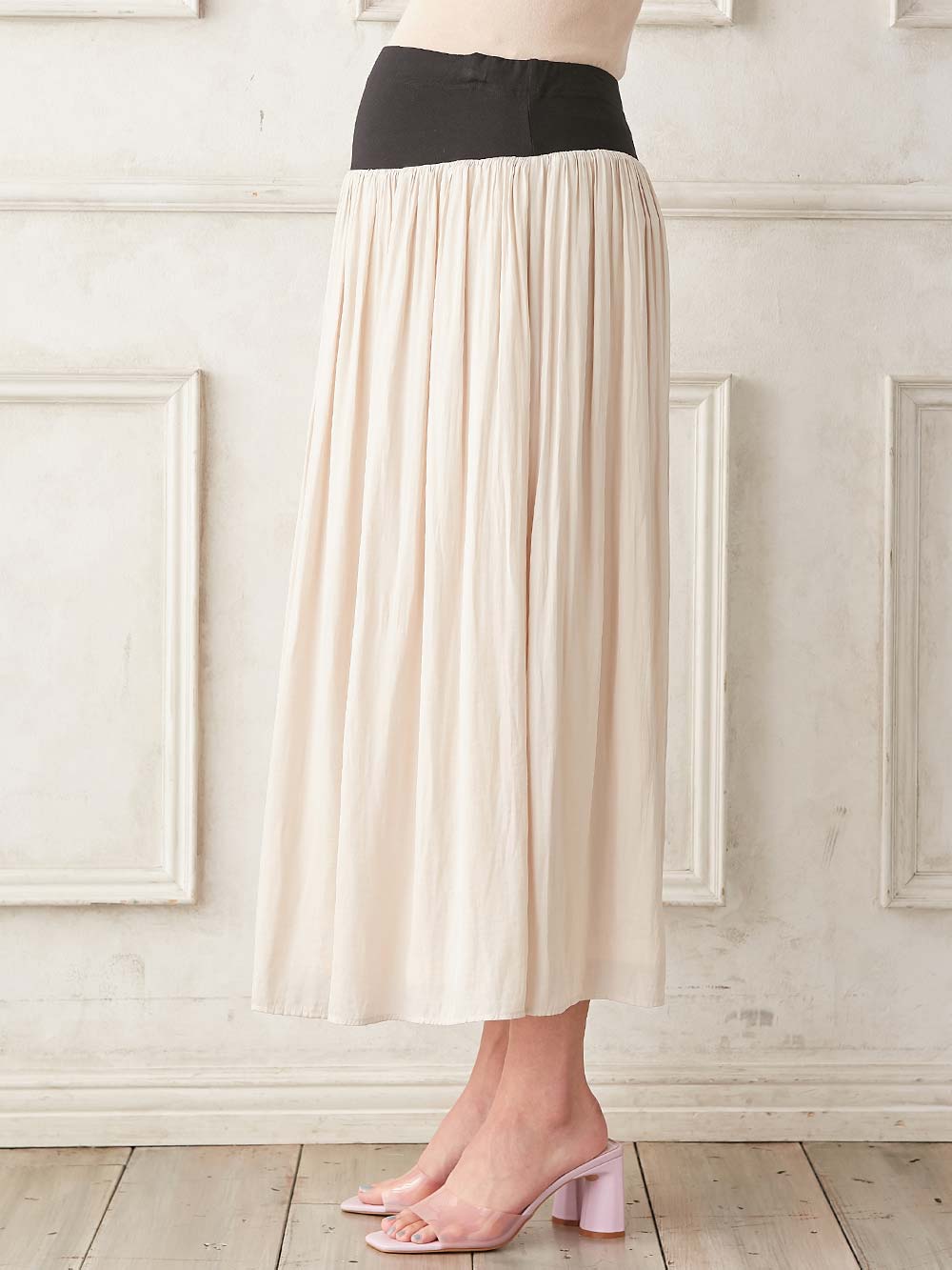 マタニティ スカート|ヴィンテージサテンギャザーロングスカート　マタニティ・産後【出産後も長く使える】