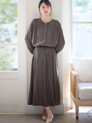 マタニティ ワンピース|ヴィンテージサテンワンピース　マタニティ・産後授乳服【出産後も長く使える】|チャコール