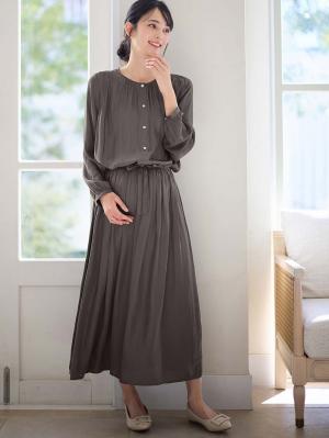 マタニティ ワンピース|ヴィンテージサテンワンピース　マタニティ・産後授乳服【出産後も長く使える】|チャコール
