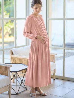 マタニティ ワンピース|ヴィンテージサテンワンピース マタニティ・産後授乳服【出産後も長く使える】|ピンク