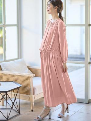 マタニティ ワンピース|ヴィンテージサテンワンピース マタニティ・産後授乳服【出産後も長く使える】|ピンク