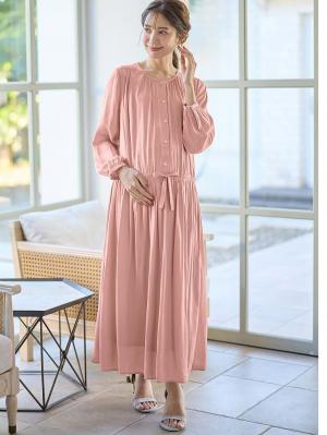 ヴィンテージサテンワンピース　マタニティ・産後授乳服【出産後も長く使える】10373
