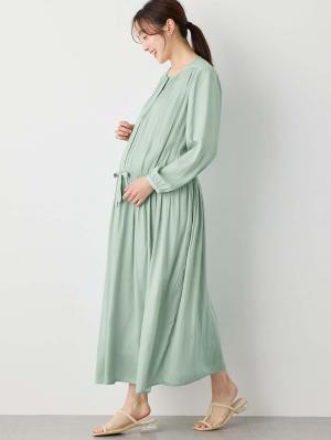 マタニティ ワンピース|ヴィンテージサテンワンピース マタニティ・産後授乳服【出産後も長く使える】|グリーン