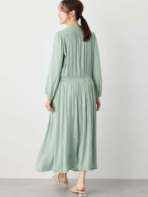 マタニティ ワンピース|ヴィンテージサテンワンピース マタニティ・産後授乳服【出産後も長く使える】|グリーン