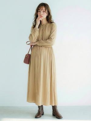 マタニティ ワンピース|ヴィンテージサテンワンピース　マタニティ・産後授乳服【出産後も長く使える】|ベージュ