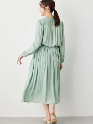 マタニティ ワンピース|ヴィンテージサテンワンピース マタニティ・産後授乳服【出産後も長く使える】|グリーン