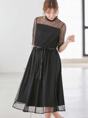 マタニティ ワンピース|ハイネックレースフォーマルワンピース|ブラック