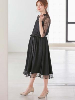 マタニティ ワンピース|ハイネックレースフォーマルワンピース|ブラック